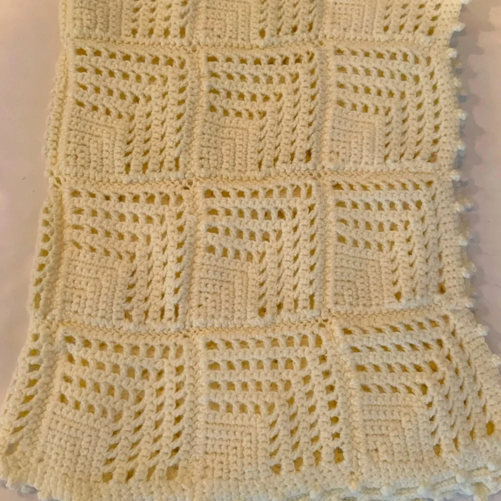 Handmade Crochet Baby Blanket Or Lap Blanket Cream Color